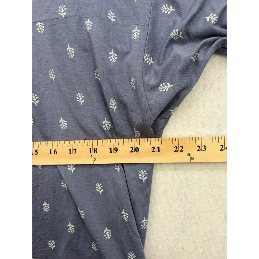 Garnet Hill Womens Blue Tencel Spandex V-Neck Sprig Print 3/4 Sleeve Top Medium